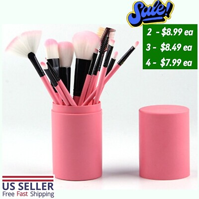 #ad 12 pcs Makeup Brush Rayon cosmetic set kit with Case 7 colors free Ship $9.99