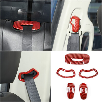 #ad 5x Seat Belt Buckle Decor Cover Trim For Dodge RAM 1500 2010 17 Red Carbon Fiber $27.51