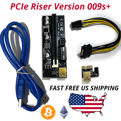 #ad PCIe Riser PCI E 1X 4x 8x 16x Extender USB Dual 6Pin Adapter Card SATA ver 009s $8.95