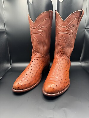#ad Tecovas THE WYATT Exotic Cowboy Boot Men Sz 10.5EE Pecan Ostrich $350.00