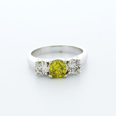 #ad 1.64 CT Yellow SI2 Round Natural Diamonds 14k Classic Three Stone Ring $3521.87