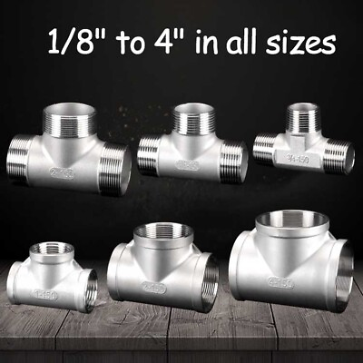 #ad Stainless T Shaped Tee Steel Fitting 1 8quot; to 4quot; Male Female Pipe Fitting Adapter $7.01