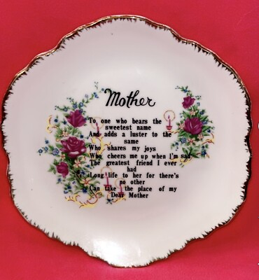 #ad Vintage Decorative Ceramic Mother Plaque Plate Gold Leaf Edge Mother’s Day $7.00