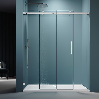 #ad ELEGANT Frameless Shower Door 60quot; W x 72quot; H 8mm Tempered Glass Brushed Nickel $455.99