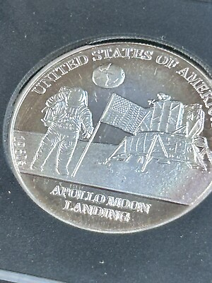 #ad Danbury Mint American History Apollo Moon Landing Silver Bullion 1 2 Oz Toning $75.00
