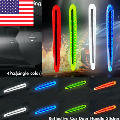 #ad 4Pcs Night Reflective Car Door Handle Sticker Safety Distance Warning Decals US $2.99