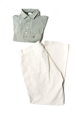 #ad Johnnie o Mens Collar Short Sleeves Polo Shirt Stripe Size S Khaki Pant 32 Lot 2 $40.81