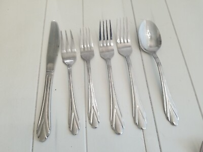 #ad Hampton Silversmiths Stainless Fork Knives Spoons Lot Of 6 China 196 Vintage $34.00