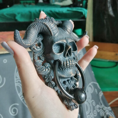 #ad Hell Demon Horned Skull Hanging Door Knocker Heavy Duty Gothic Home Decorati r* $12.51