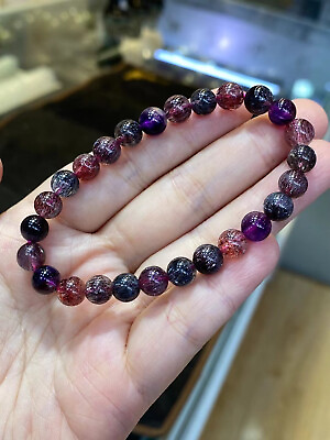 #ad 7mm Natural Purple Super 7 Purple Hair Rutilated Crystal Beads Bracelet AAA $315.52