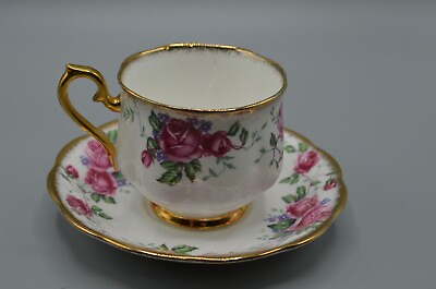 #ad Royal Albert Teacup and Saucer Roses Heavy Gold Trim Bone China England 1950s $19.99