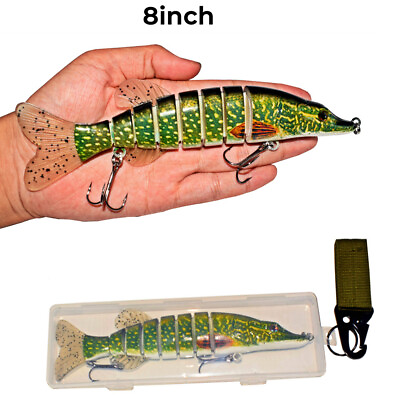 #ad 8inch Fishing Lure Muskie Bass Bait CrankBait Fish Fishing Tackle Fishhook Green $14.90