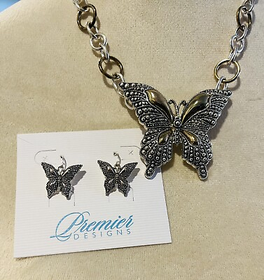 #ad Silver Butterfly Necklace With Matching Earrings $13.50