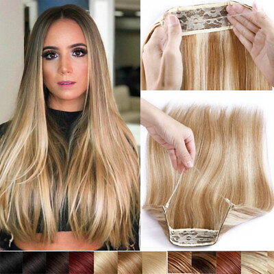 #ad Women Hidden Invisible Wire Weft 100% Real Human Hair Extension Full Head $56.37