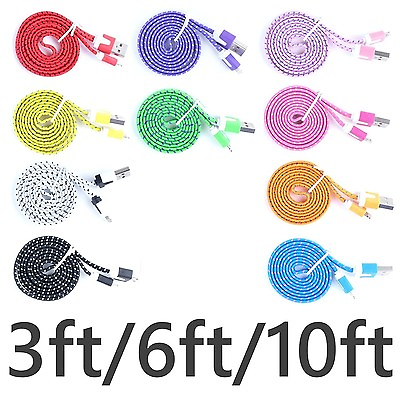#ad Braided FLAT 3ft 6ft 10ft Micro USB Charger Cable Cord for Android Phone Lot $9.99