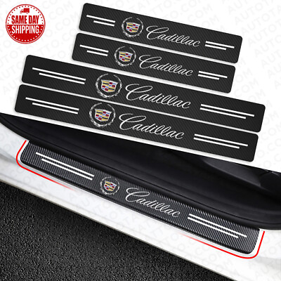 #ad 4x Cadillac Car Door Plate Sill Scuff Cover Anti Scratch Decal Sticker Protector $14.99