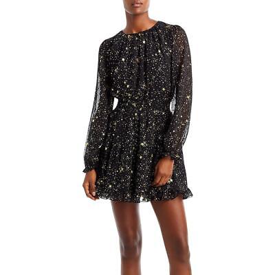 #ad Aqua Womens Chiffon Foiled Star Party Mini Dress BHFO 3952 $20.99