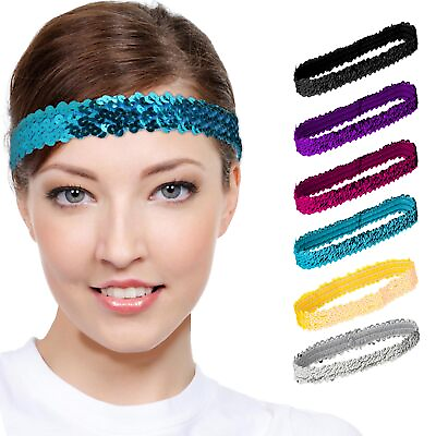 #ad Elastic glitter headband for Girls 6 PCS Sparkly Sequin Headband Adjustable S... $15.41