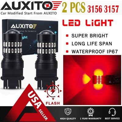 #ad AUXITO 3157 3156 Brake Tail Stop Light Red Flash Strobe Blinking LED Bulb 48H EA $14.59