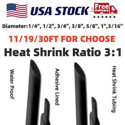#ad 11 19 30FT 3:1 Black Heat Shrink Tubing Wire Protection Dual Wall Adhesive Kit $37.99