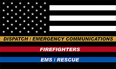 #ad Tattered Thin Blue Red Gold Line Dispatch Firefighter EMS decal Various Sizes $4.99