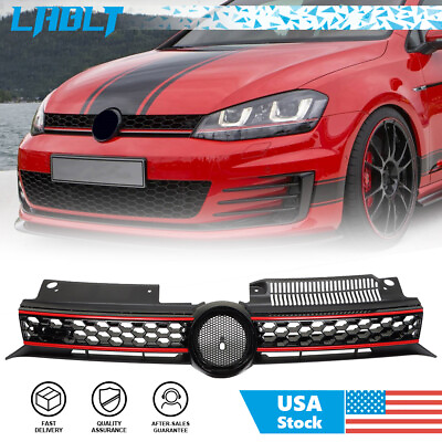 #ad LABLT Front Upper Grille Grill Gloss Black Red Replace For 2010 2013 VW Golf Gti $38.18