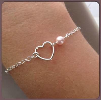 #ad Beautiful Simple Heart amp; Pearl Pure 935 Argentium Silver Fantastic Fine Bracelet $19.49