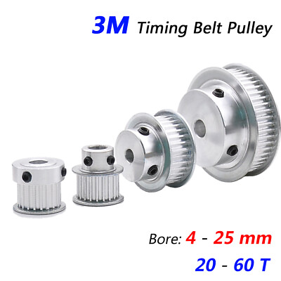 #ad 3M Timing Belt Pulley 4mm 25mm Bore with Steps 20T 60T for 10 15mm wide Belt CNC $8.85