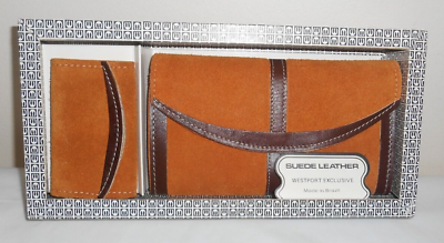 #ad WESTPORT Suede Leather Wallet amp; Key Case 2 tone Brown Vintage New NOS Brazil $10.00