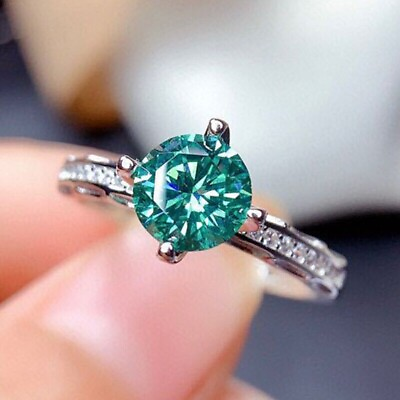 #ad New Adjustable 6.5mm Green Moissanite Shinny Cut Gemstone Women Silver Rings $6.49