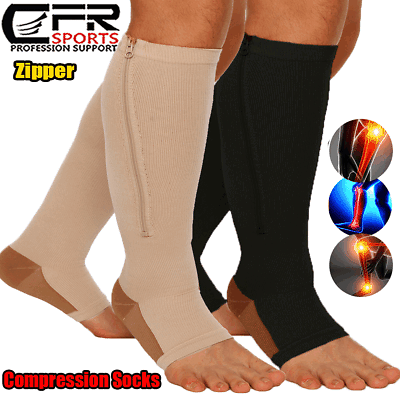 #ad Copper Zipper Compression Socks Support Graduated Stockings Mens Women 20 30mmHg $18.29