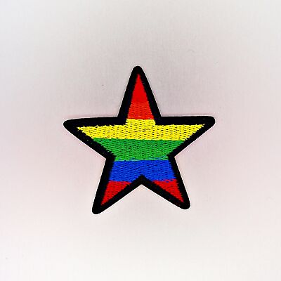 #ad Star Pride Patch — Iron On Badge Embroidered Motif — Rainbow Retro Colours AU $5.99