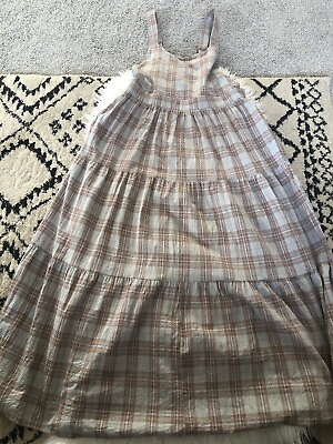 #ad Polagram Anthropologie Overall Dress Ruffle Long Prairie Size M. Adjustable A2 $35.00