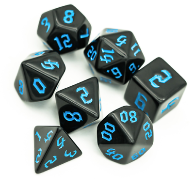 #ad Bright Blue Gothic Font Black Acrylic Polyhedral Dice Set Damp;D Udixi Dice $3.99