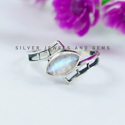 #ad Natural Moonstone gemstone Ring 925 Sterling Silver Jewelry Designer Ring $23.94