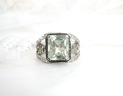 #ad Victoria Wieck Sterling Silver 925 Natural Green Amethyst Diamond Bridge Ring 9 $79.00