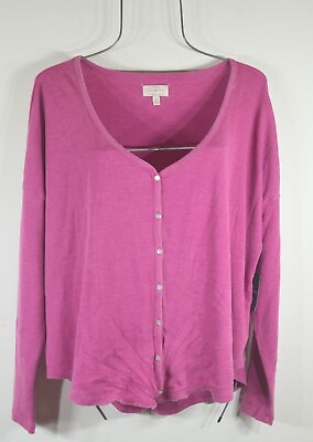 #ad Lucky Brand Women#x27;s Top L Deep Pink Button Front Henley Top Pullover L S NWT $29.95