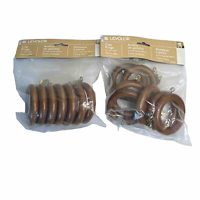 #ad Levolor Warm Oak Wood Gold Clip Qnty. 7 Per Pack Brown Curtain Ring Lot of 2 $18.99