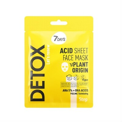 #ad 7Days DETOX Acid Sheet Face Mask 25g Peeling Exfoliating AHA5% BHA Plant Origin $11.18