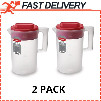 #ad Rubbermaid 1 Gallon 2 Pack Red Plastic Simply Pour Pitcher with Multifunctio $13.99