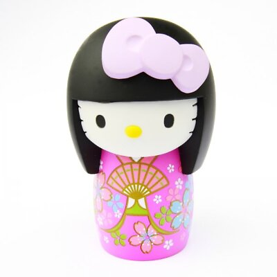 #ad Hello Kitty Kokeshi Doll 5.3” Japanese Sakura Kimono Purple Ribbon $43.90