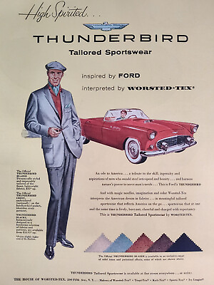 #ad 1956 Esquire Original Advertisement Ford THUNDERBIRD Worsted Tex Sportswear $9.60