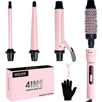#ad 4 in 1 Curling Wand Set Curling Iron Set with Clamp Heated Bush Beach Waves... $55.55