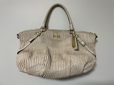 #ad Coach Madison Gathered Leather Ivory Sophia Purse Satchel Shoulder Bag beautiful $100.00