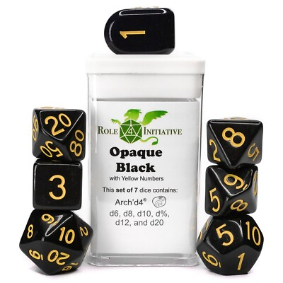 #ad Polyhedral RPG Sets Black and Grey Polyhedral: Opaque Black Yellow 7 $9.10