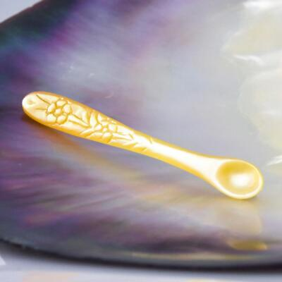 #ad Ornate Salt Spoon Carved Golden Mother of Pearl with Flower Relief 0.99 g $22.00