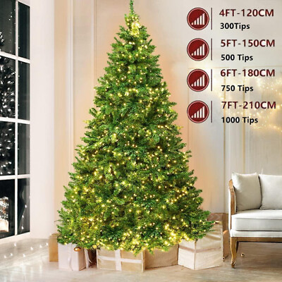 #ad Christmas Tree w LED Lights 4ft 5ft 6ft 7ft Bushy Xmas Pine Holiday Artificial $13.99