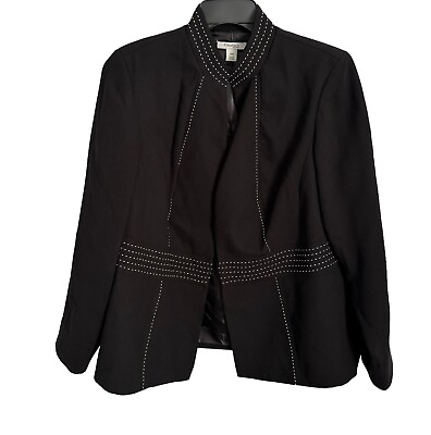 #ad Dressbarn Blazer Size 14W Black White Long Sleeves Lined Women Jacket $12.99