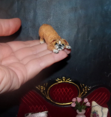 #ad Bulldog puppy Artisan miniature OOAK 1:12 dollhouse realistic sculp handmade dog $200.00
