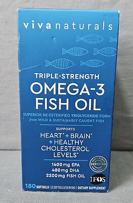 #ad Viva Naturals Triple Strength Omega 3 Fish Oil 180 Softgels Expire 9 2025 $44.99